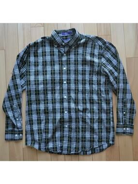 Alan Flusser Button Down Shirt Size M Plaid Black White Yellow